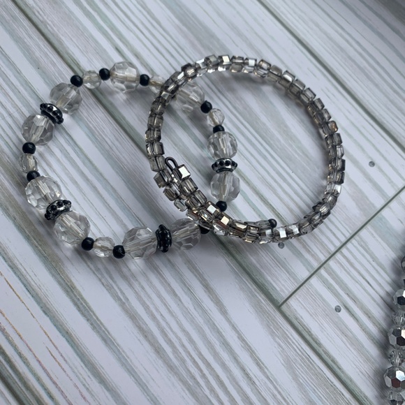 Mid Century 3 Piece Faceted Glass Crystal Jewelry Lot - Necklace Bracelet & Pin - Picture 2 of 6